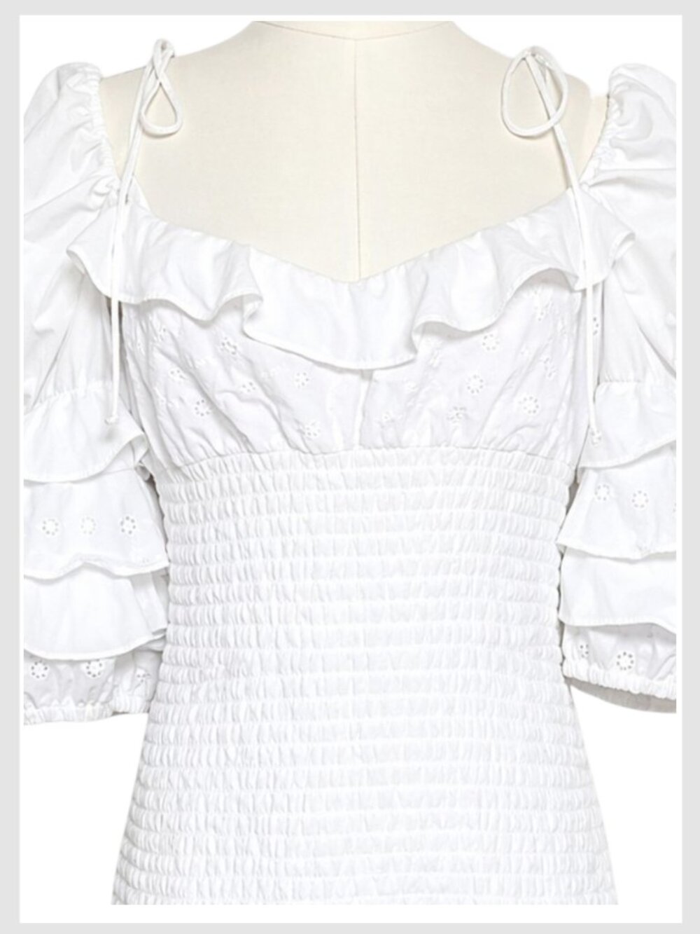 For Love & Lemons White Smocked Eyelet Mini Dress L - Picture 3 of 9